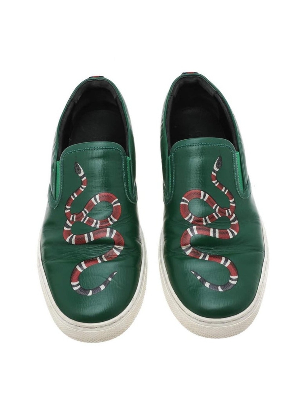 Gucci Green Leather Dublin Snake Print Slip On Sneakers Size 11